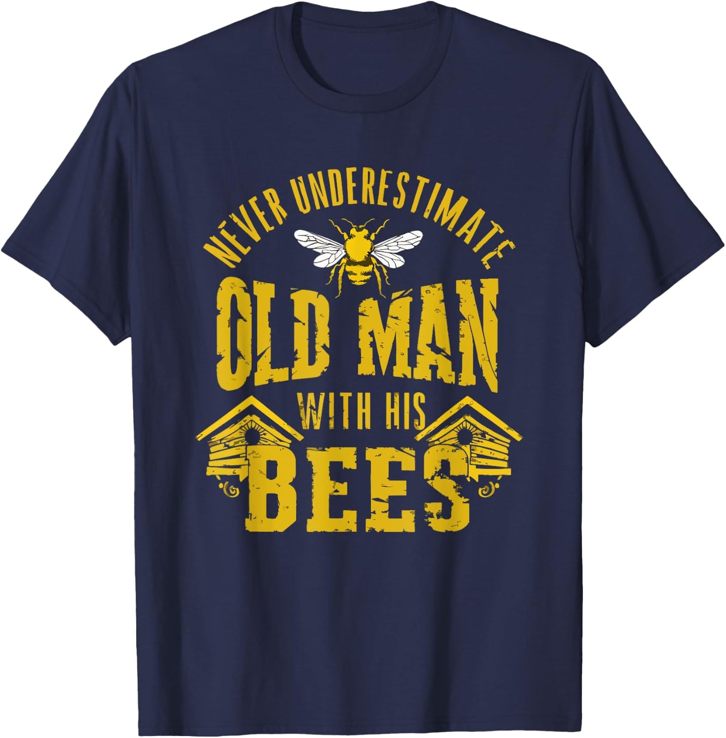 Funny Never Underestimate An Old Man Beekeeper Vintage T-Shirt - T-Shirt | Navy