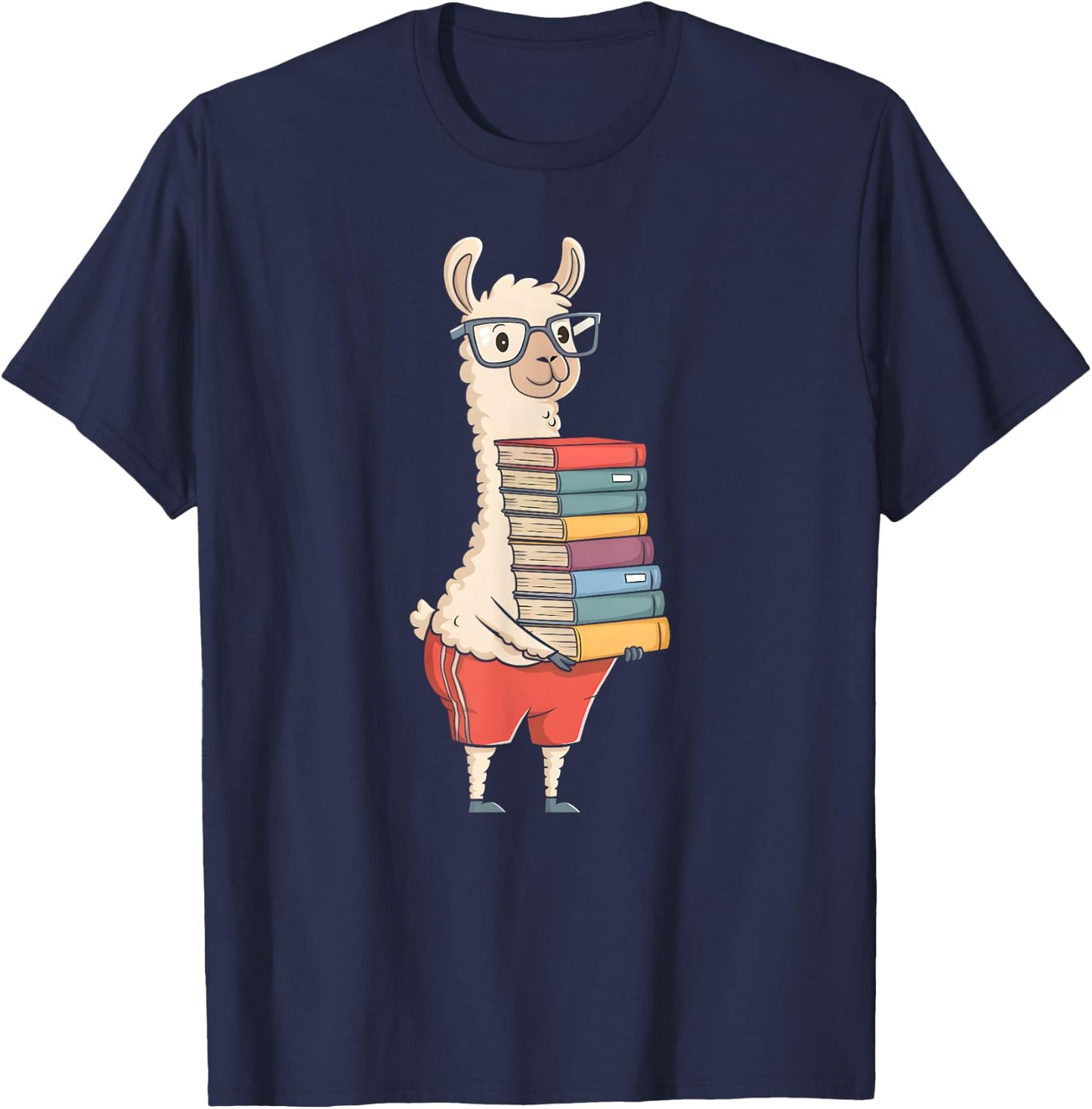 Teacher Reading Llama Holding Books Kid Boy Women T-Shirt - T-Shirt | Navy
