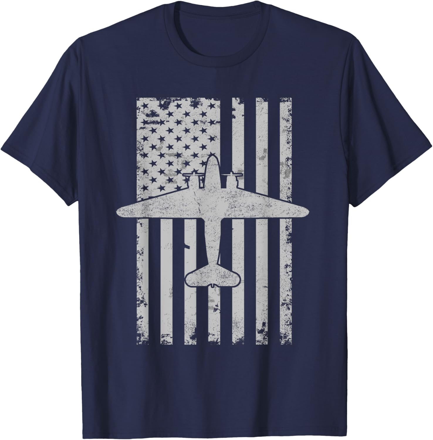 DC-3 Airplane Patriotic Flag Vintage Warbird Pilot Women Kids Men T-Shirt - T-Shirt | Navy