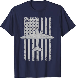 DC-3 Airplane Patriotic Flag Vintage Warbird Pilot Women Kids Men T-Shirt - T-Shirt | Navy