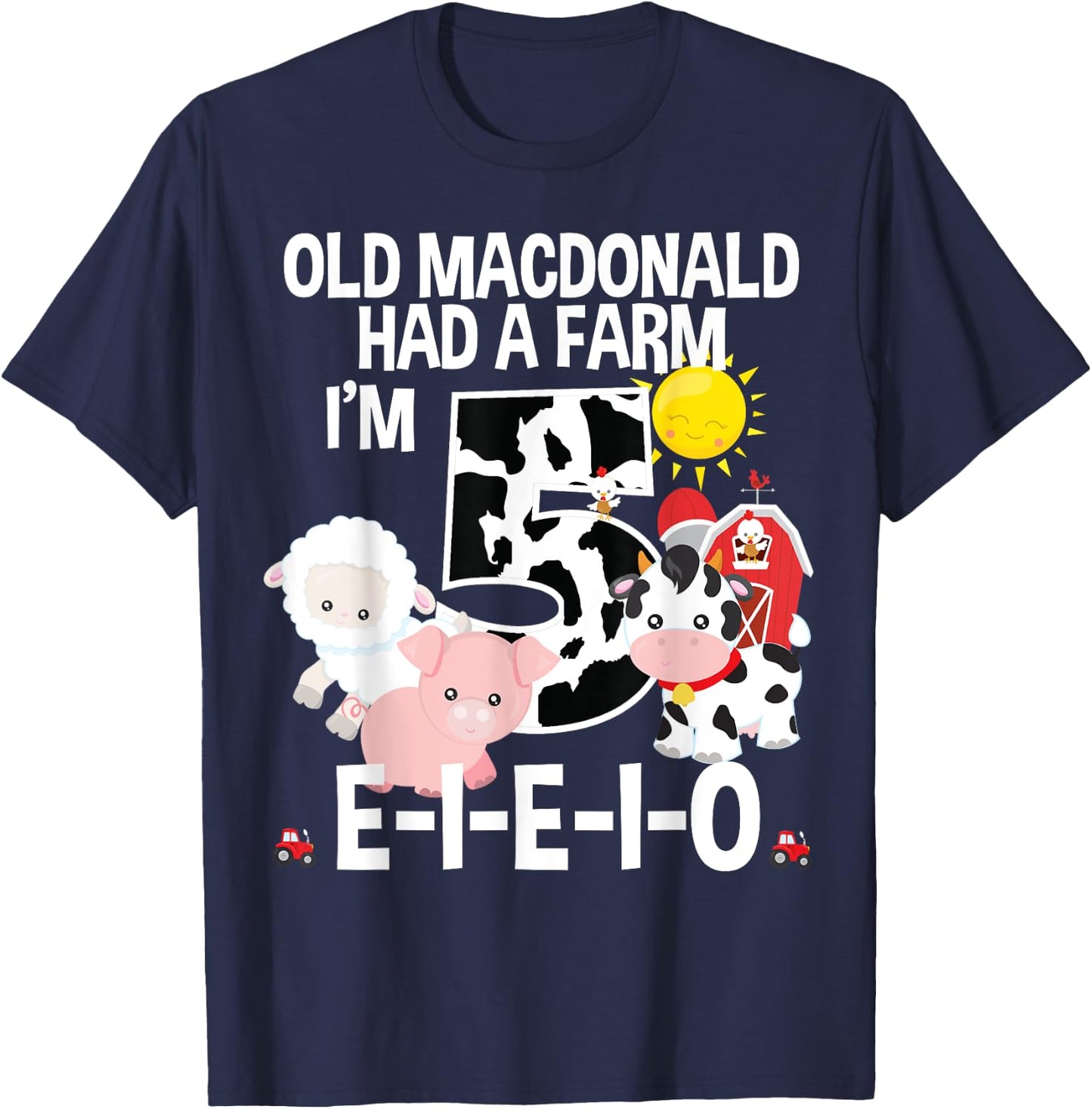 Toddler Kids Old MacDonald 5th Birthday Party Nursery Song T-Shirt - T-Shirt | Navy