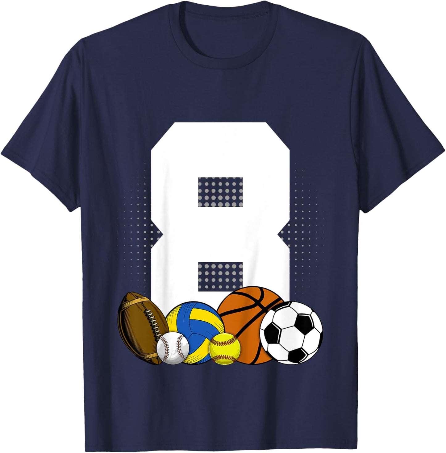 Kids 8 years Birthday Sports Kids Boys 8th Birthday Baller T-Shirt - T-Shirt | Navy