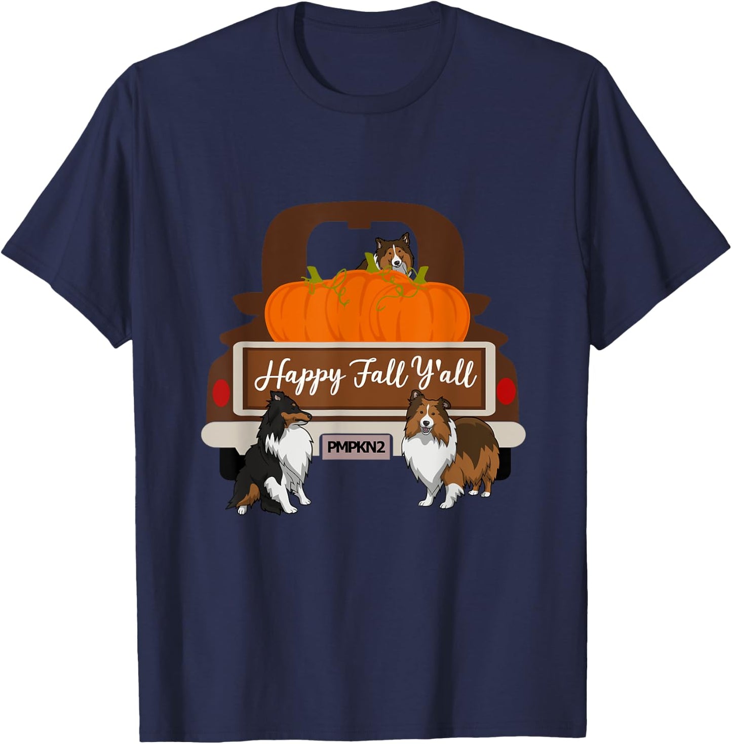 Sheltie Sheltie Shirt Happy Fall Y'all Sheltie Gift T-Shirt - T-Shirt | Navy