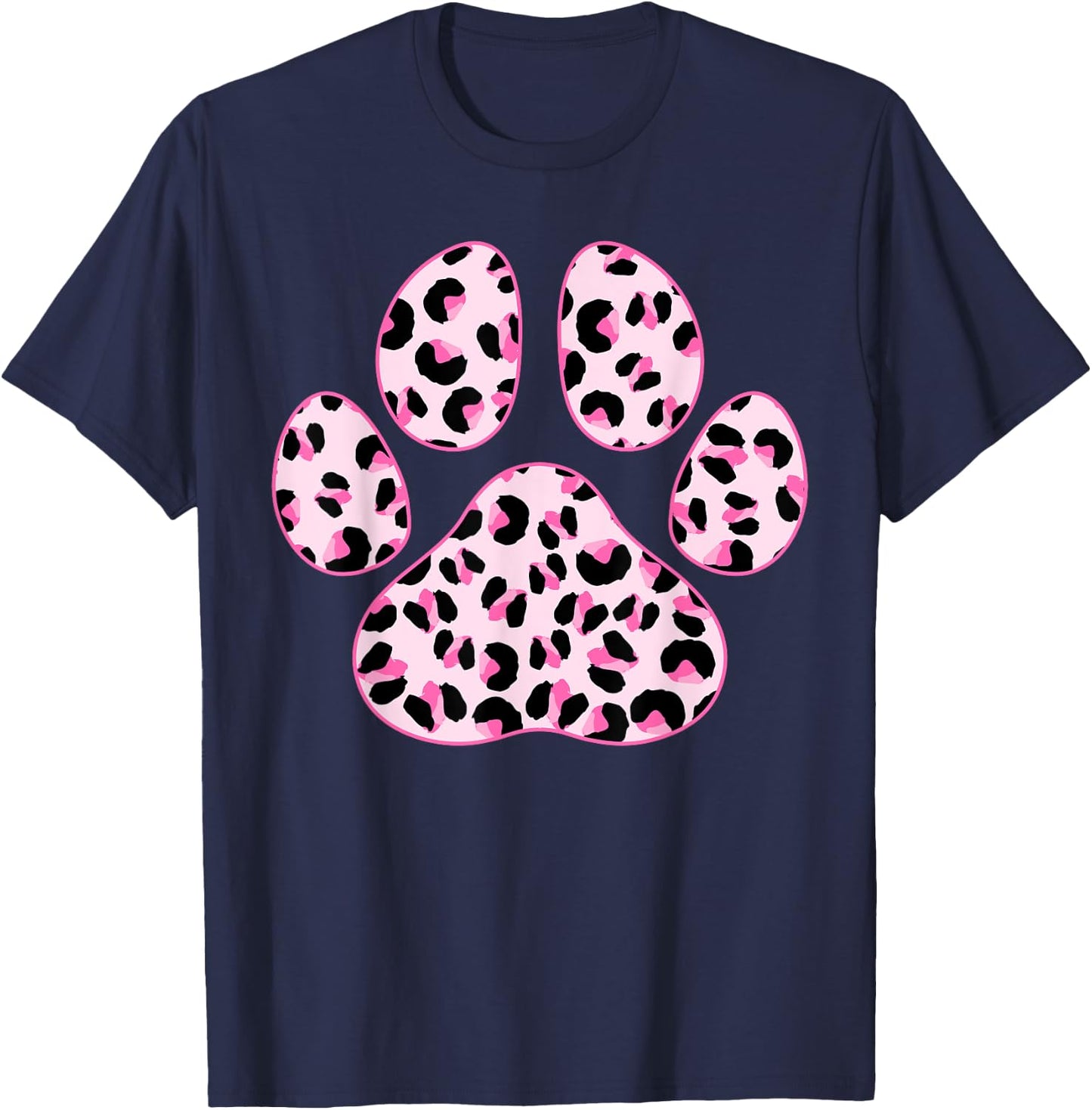 Cat Paw Print Cute Leopard Pattern Dog Lover Leopard Print Men Women Kids T-Shirt - T-Shirt | Navy