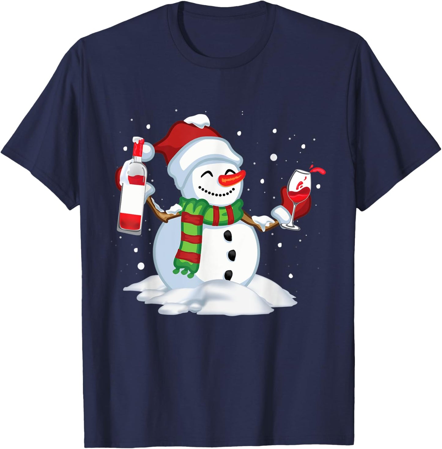 Snowman Drinking Red Wine Funny Partner Matching Couple T-Shirt - T-Shirt | Navy