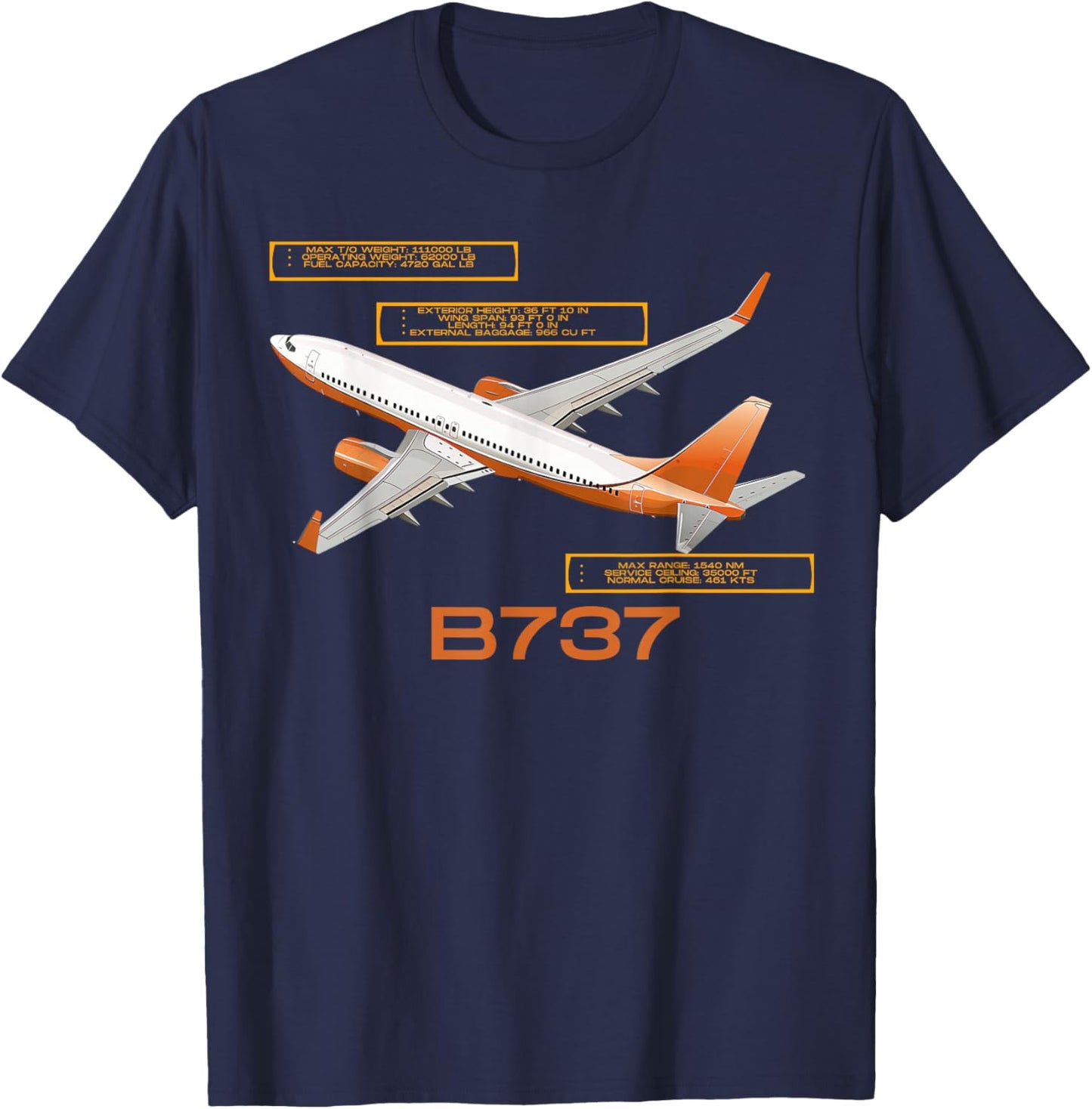 B737 Jet Airplane! Aviation Airplane T-Shirt - T-Shirt | Navy