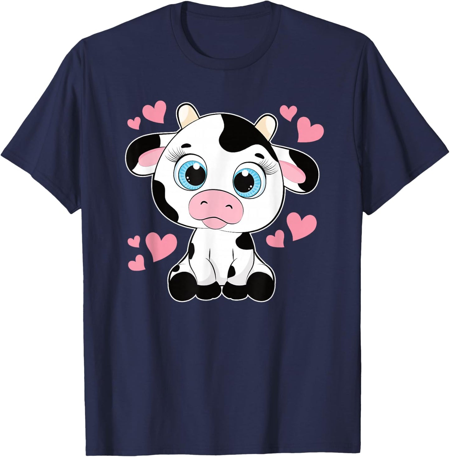 Cute Cow Pattern Kawaii Cow Lover Women Girls Kids Toddlers T-Shirt - T-Shirt | Navy