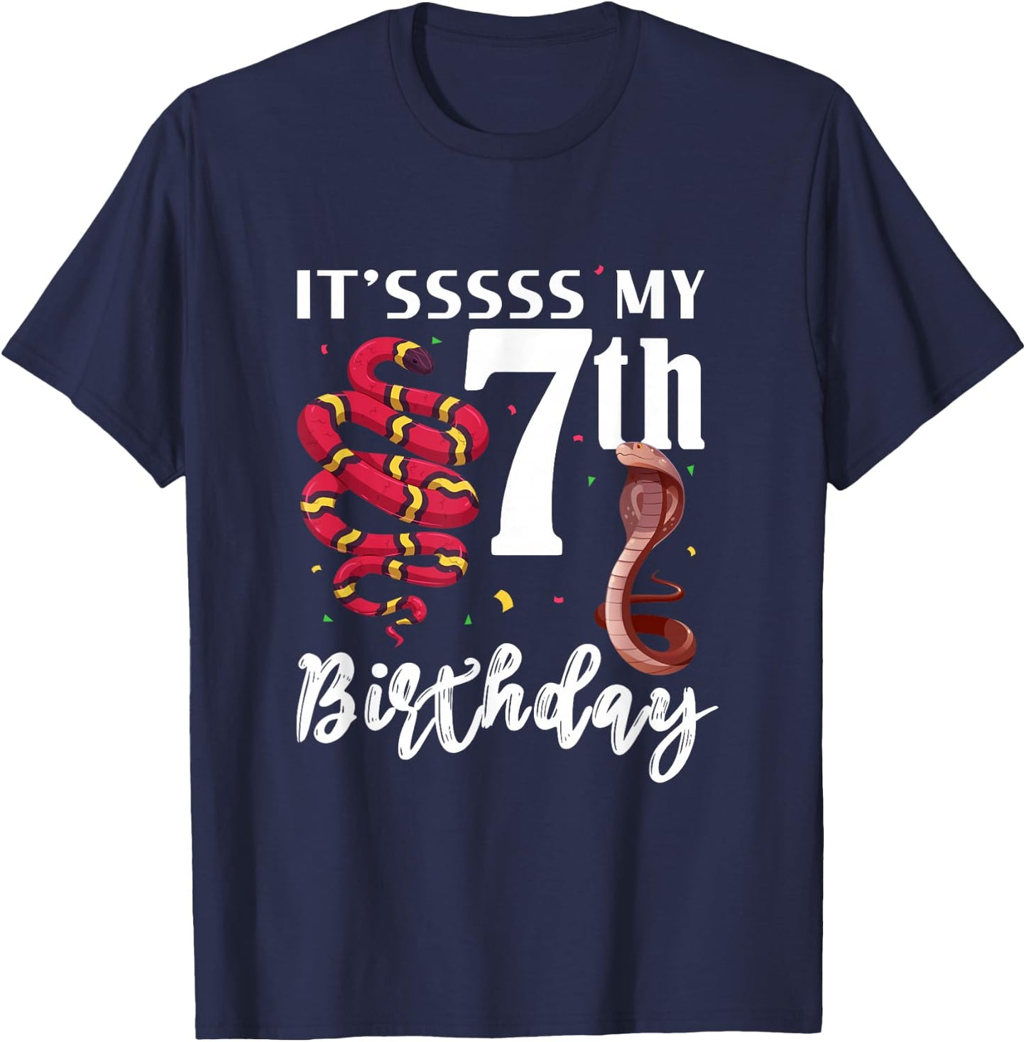 7th Birthday Snake Cobra 7 Years Old Snakes Lover Kids T-Shirt - T-Shirt | Navy