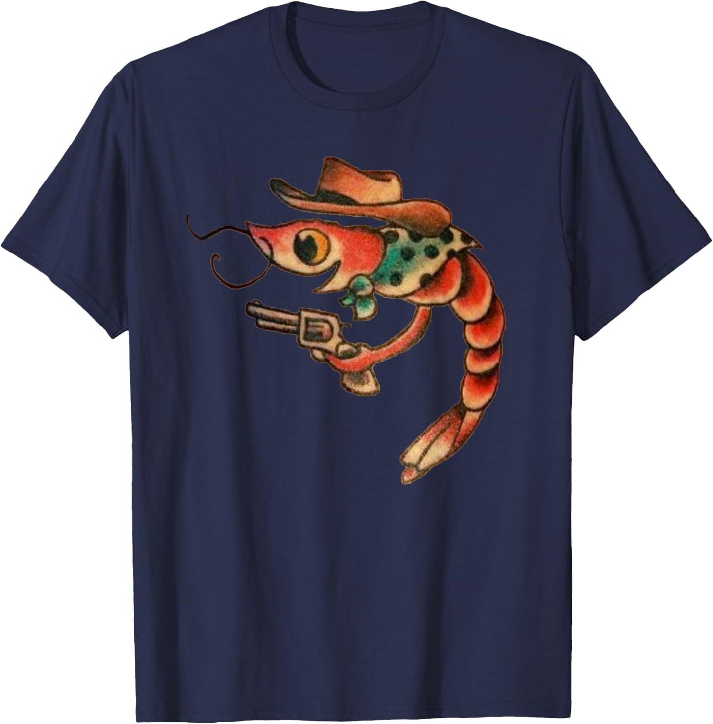 Cute Shrimp Seafood Shellfish Shrimp Lover tattoo T-Shirt - T-Shirt | Navy