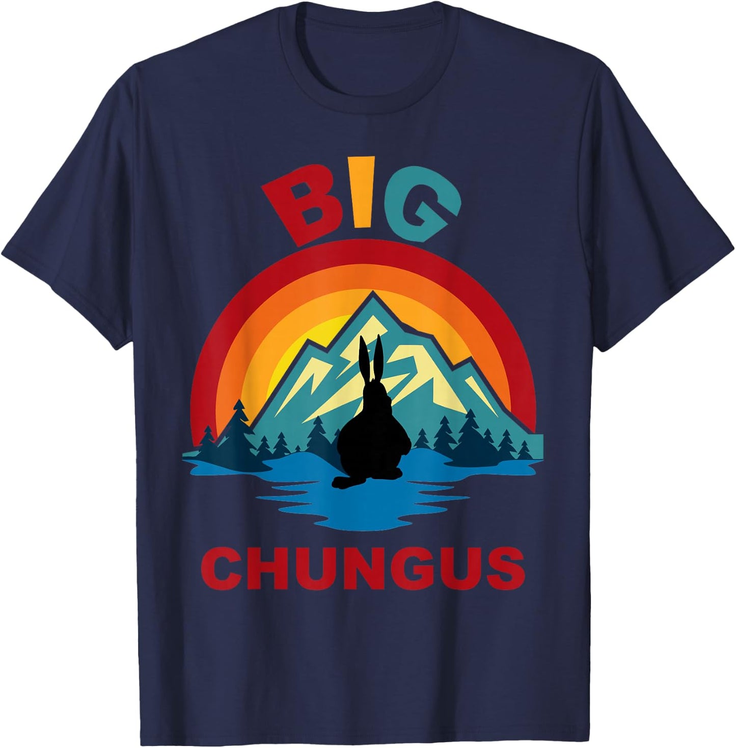 Big Chungus Retro Fat Bunny Sunset T-Shirt - T-Shirt | Navy