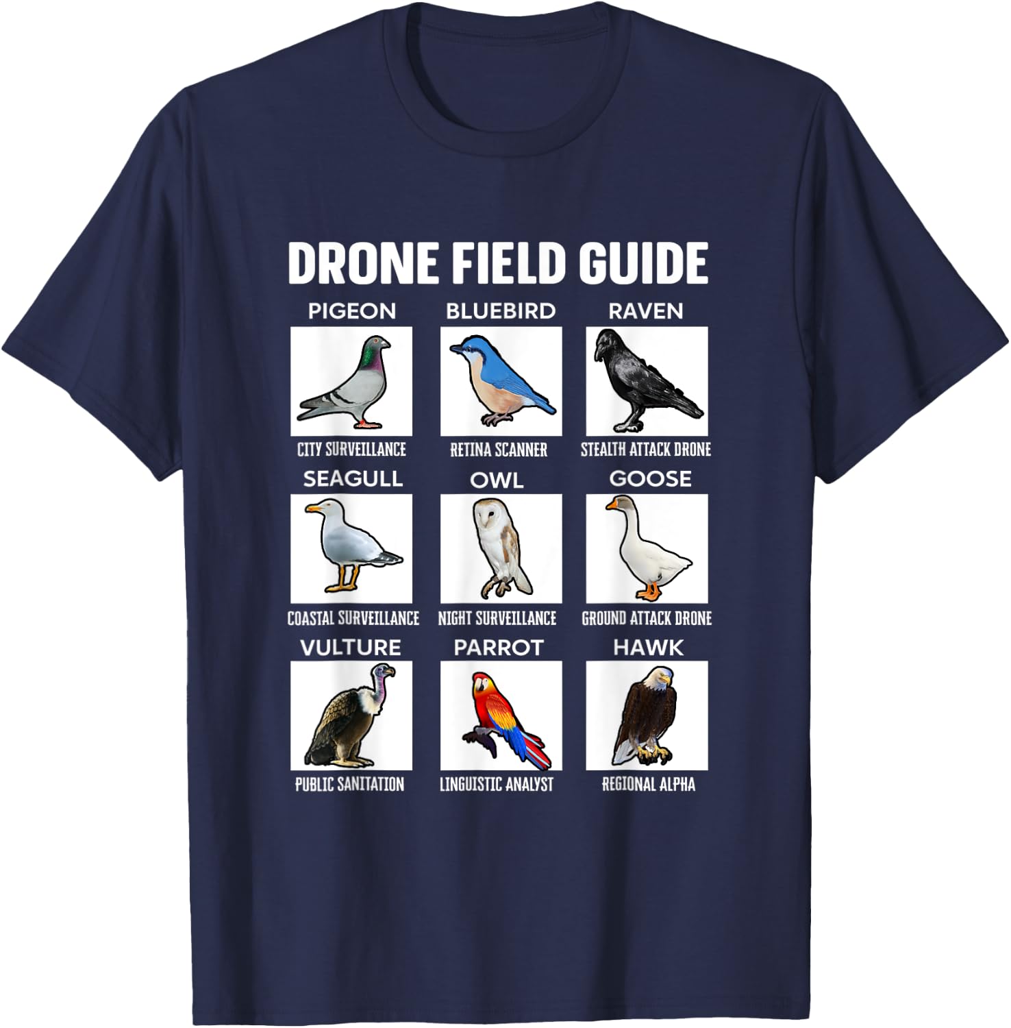 Birds Drone Field Guide They Aren’t Real T-Shirt - T-Shirt | Navy