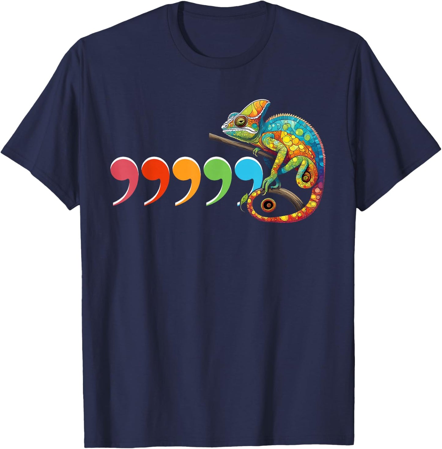 Comma Chameleon Funny 80's Throwback T-Shirt - T-Shirt | Navy