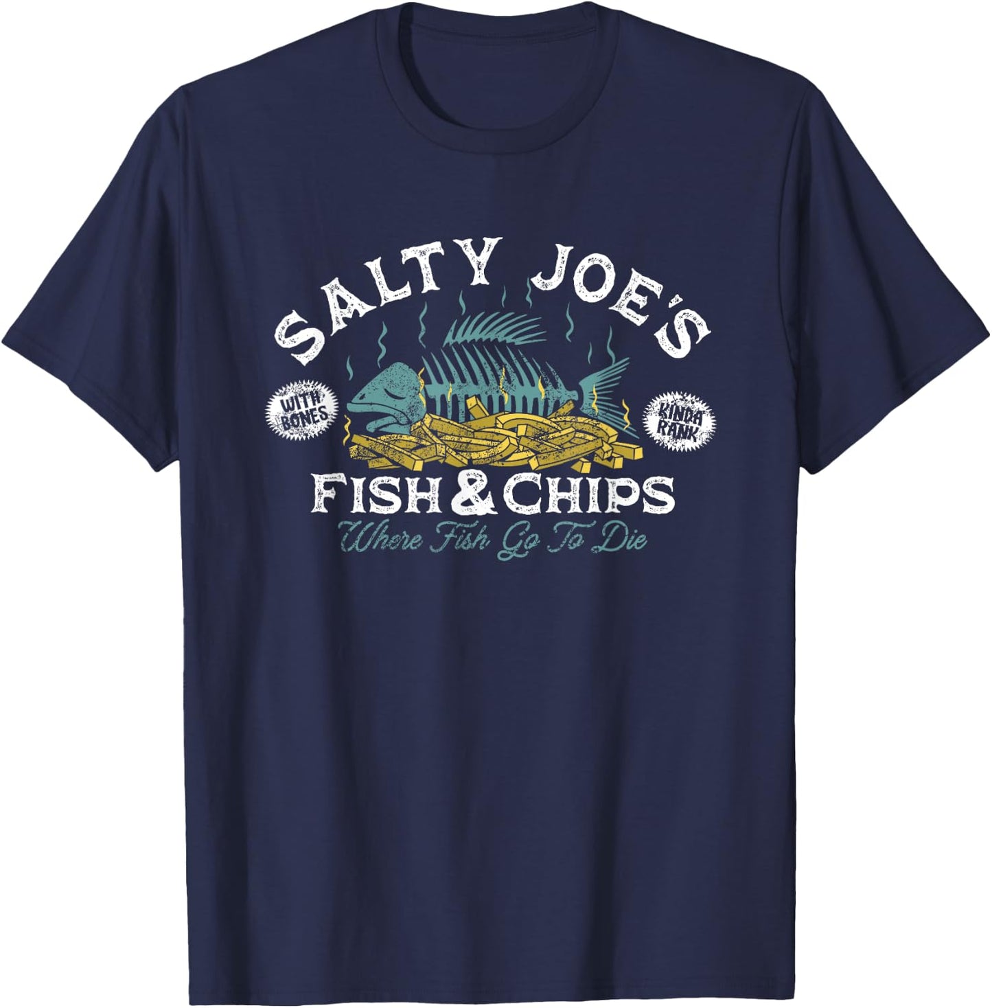 Salty Joe's Fish and Chips Logo Surf Shop Graphic T-Shirt - T-Shirt | Navy