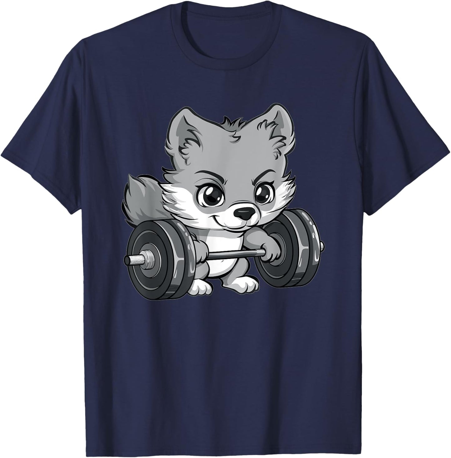 Cute Gray Wolf Weightlifting T-Shirt - T-Shirt | Navy