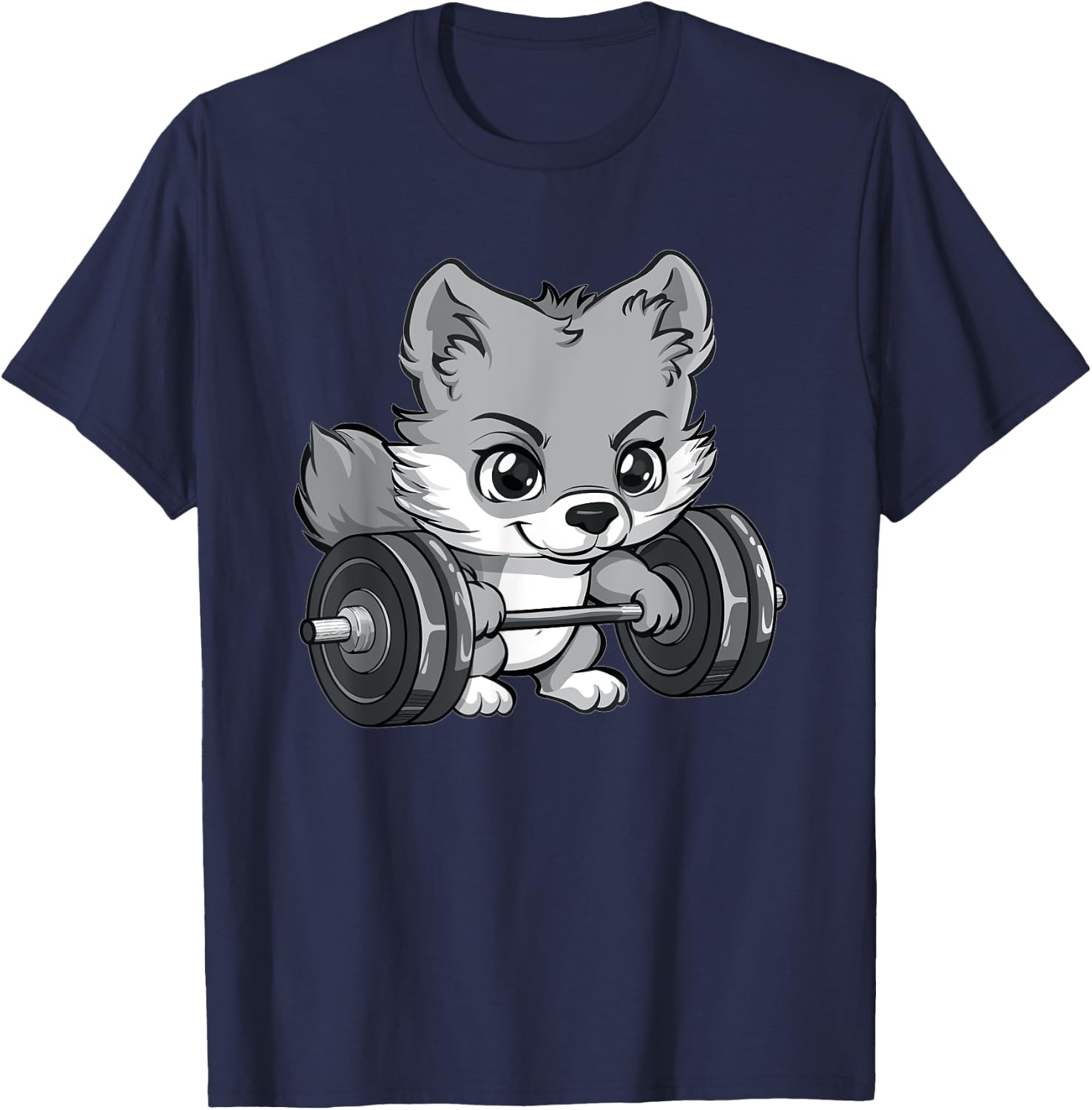 Cute Gray Wolf Weightlifting T-Shirt - T-Shirt | Navy