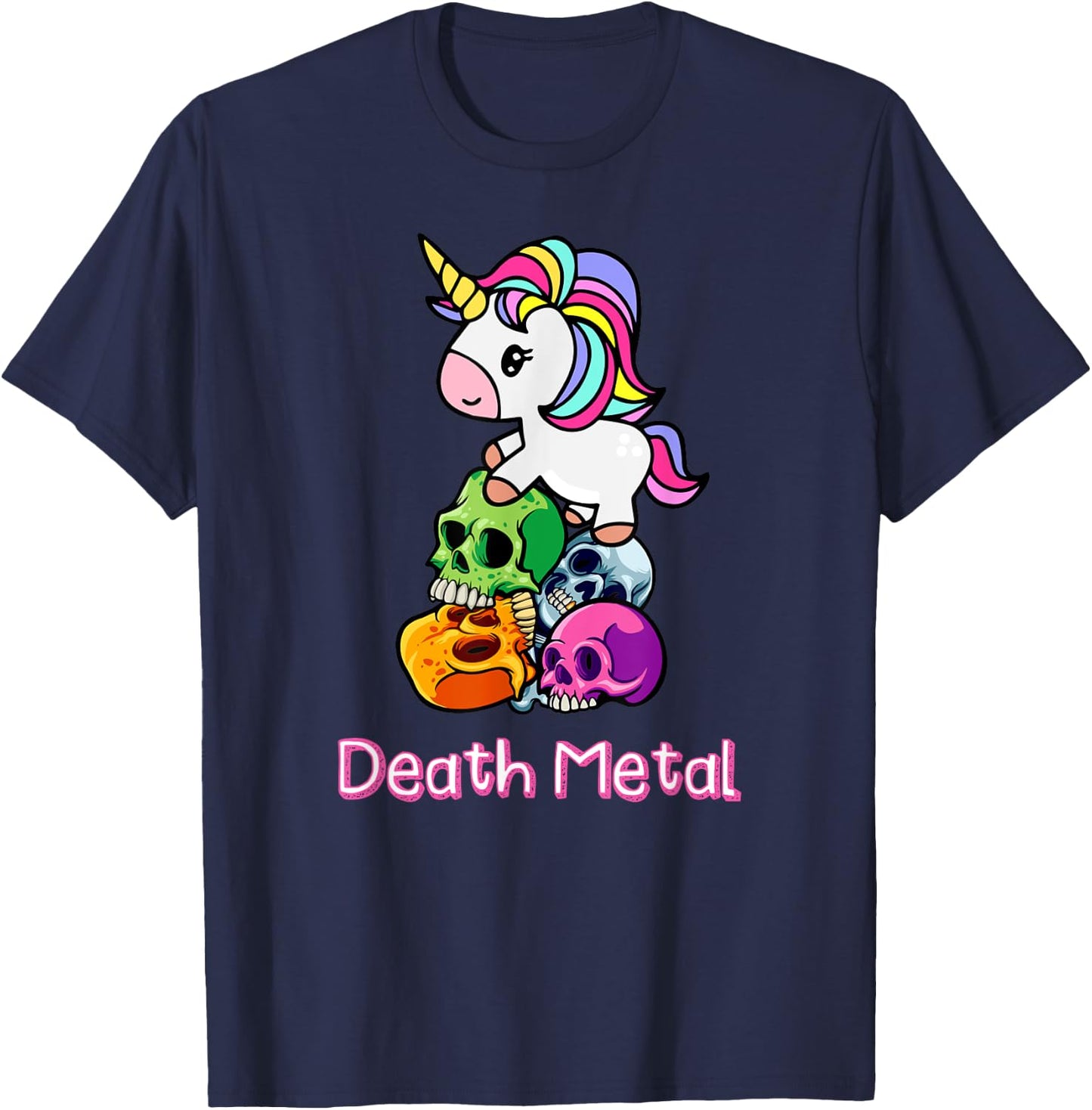 Death Metal Unicorn. Funny Cute Rock Metal, Emo, Alternative T-Shirt - T-Shirt | Navy