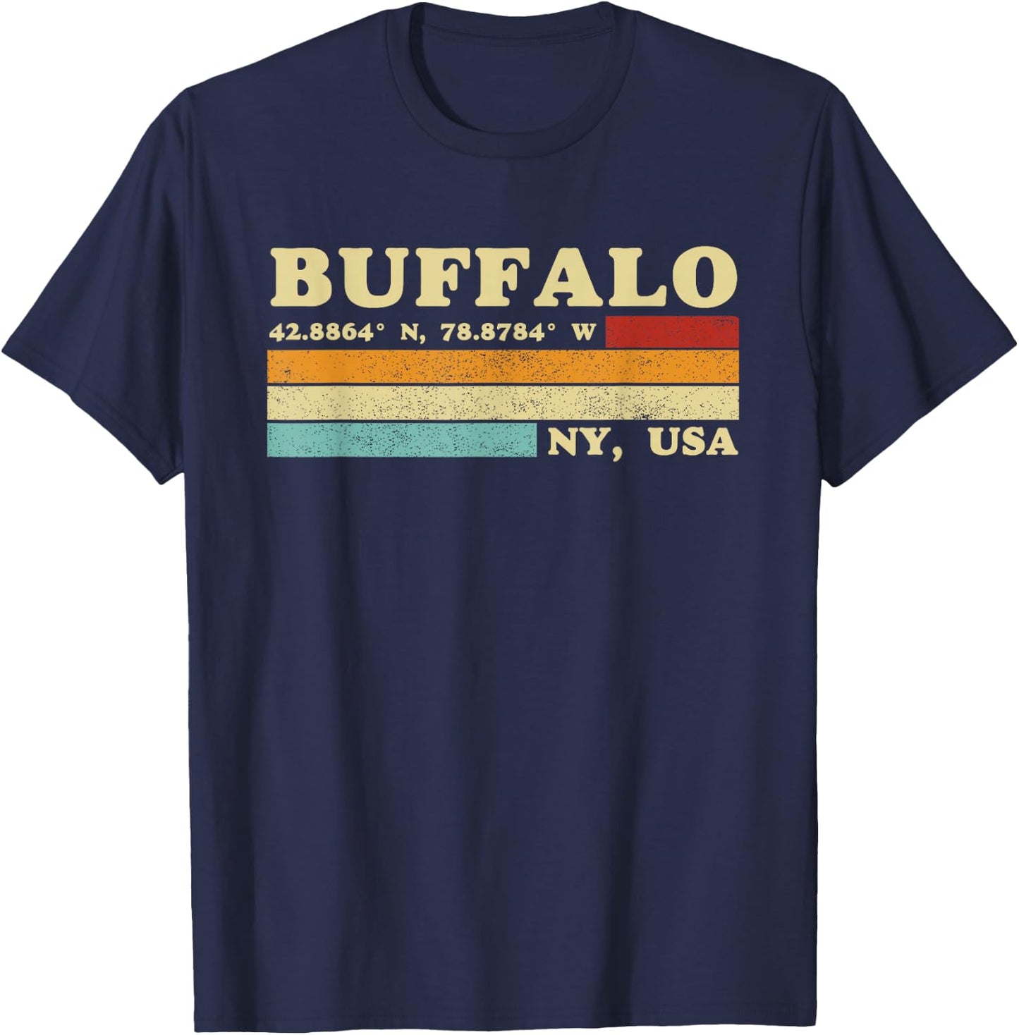 Buffalo New York Retro Longitude Latitude T-Shirt - T-Shirt | Navy