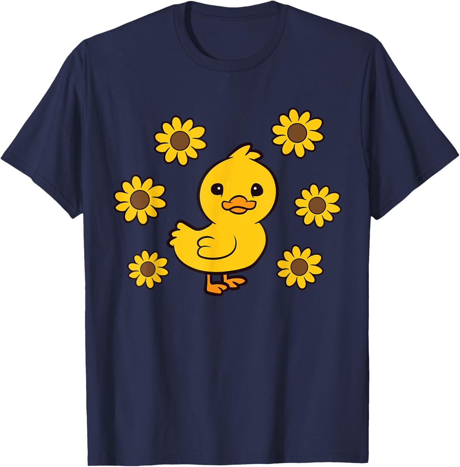 Cute Duck Summer Sunflower Kawaii Duck T-Shirt - T-Shirt | Navy