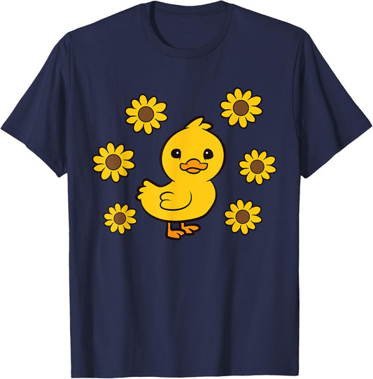 Cute Duck Summer Sunflower Kawaii Duck T-Shirt - T-Shirt | Navy