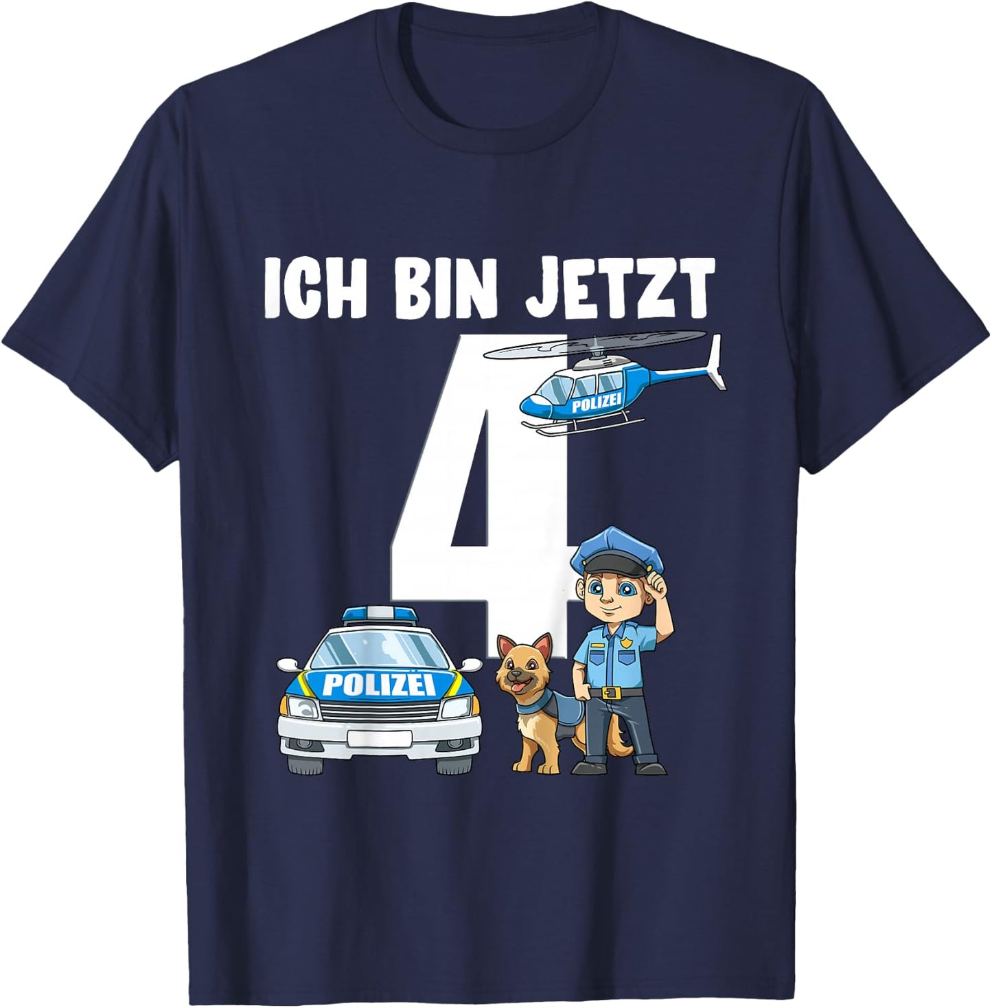 Children's 4th Birthday Police Shirt - 4 Years Old Gift , black T-Shirt - T-Shirt | Navy