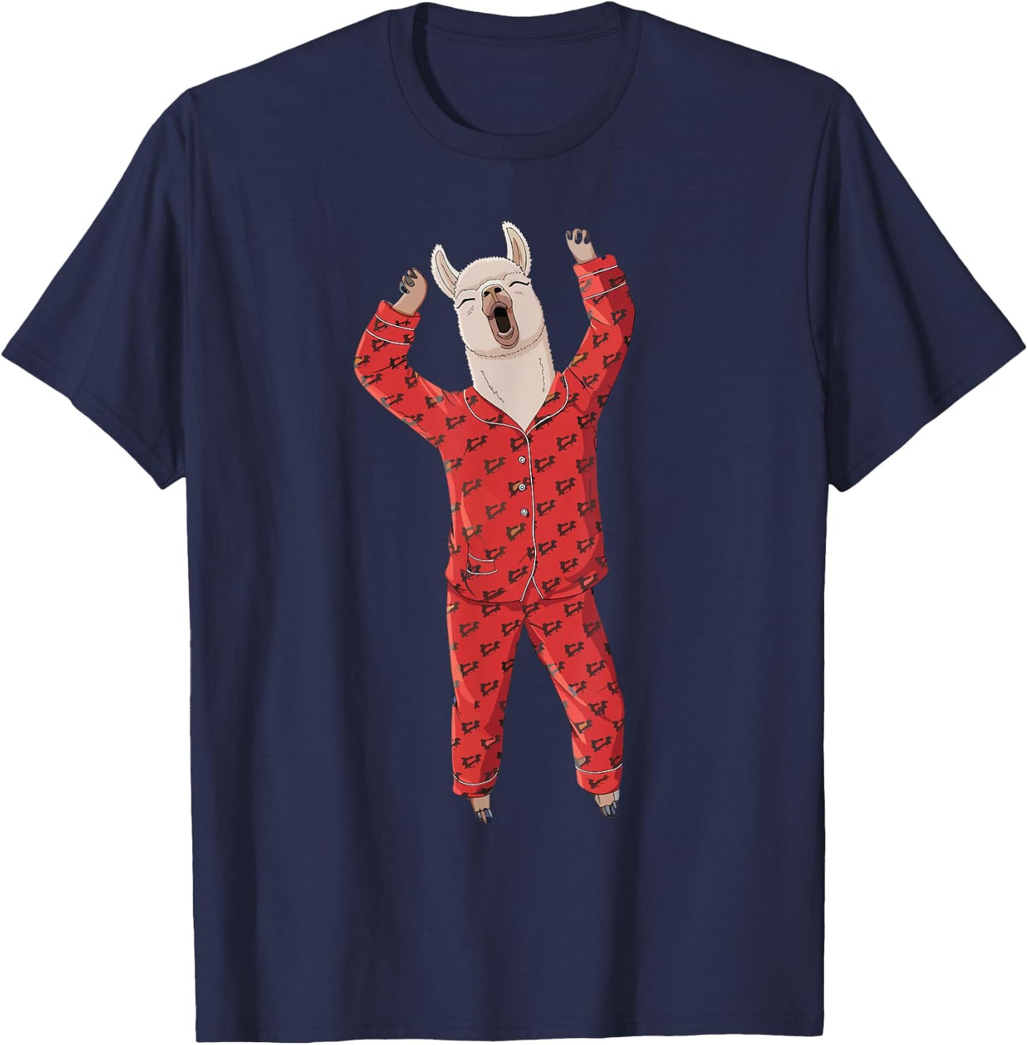 Alpaca Llama with Red Buffalo Plaid Pajamas Girl Boy Llama T-Shirt - T-Shirt | Navy
