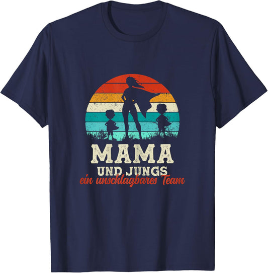Team Mama Zwei Söhne Superheld Muttertag Stolze Super Mama T-Shirt - T-Shirt | Navy