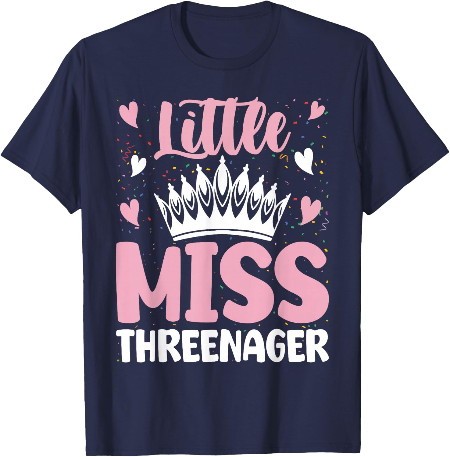 Little Miss Threenager Girl Happy 3rd Birthday Girl Toddle T-Shirt - T-Shirt | Navy