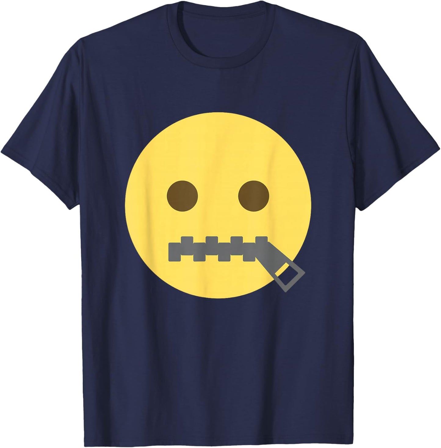 Zipper-Mouth Face Emoticon Lips Sealed Zip It T-Shirt - T-Shirt | Navy
