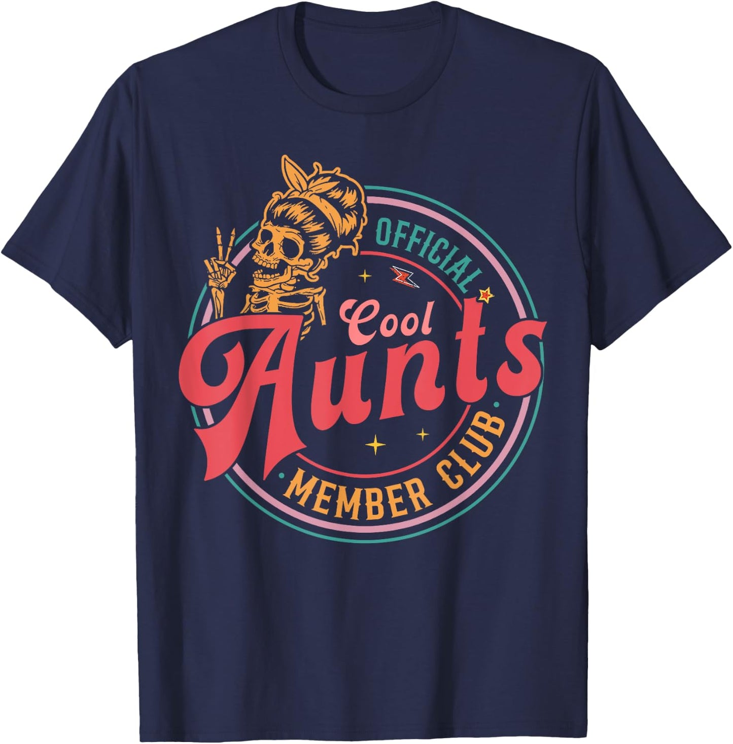 Mother's Day Official Member Cool Aunts Club Skull Halloween T-Shirt - T-Shirt | Navy