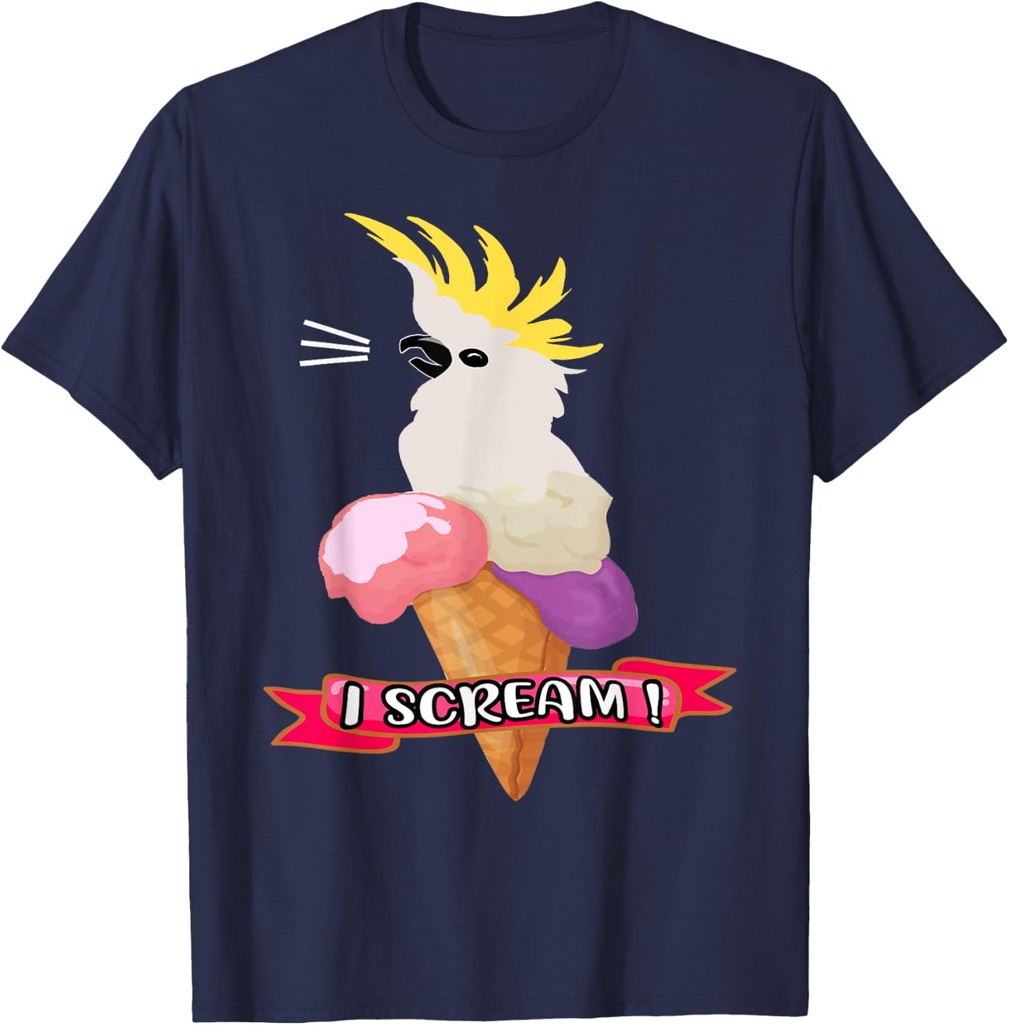 Sulfur Crested Cockatoo Ice Cream Parrot - Cockatoo . T-Shirt - T-Shirt | Navy