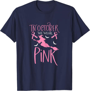 In October We Wear Pink Scary Witch Love Cancer Mom T-Shirt - T-Shirt | Navy