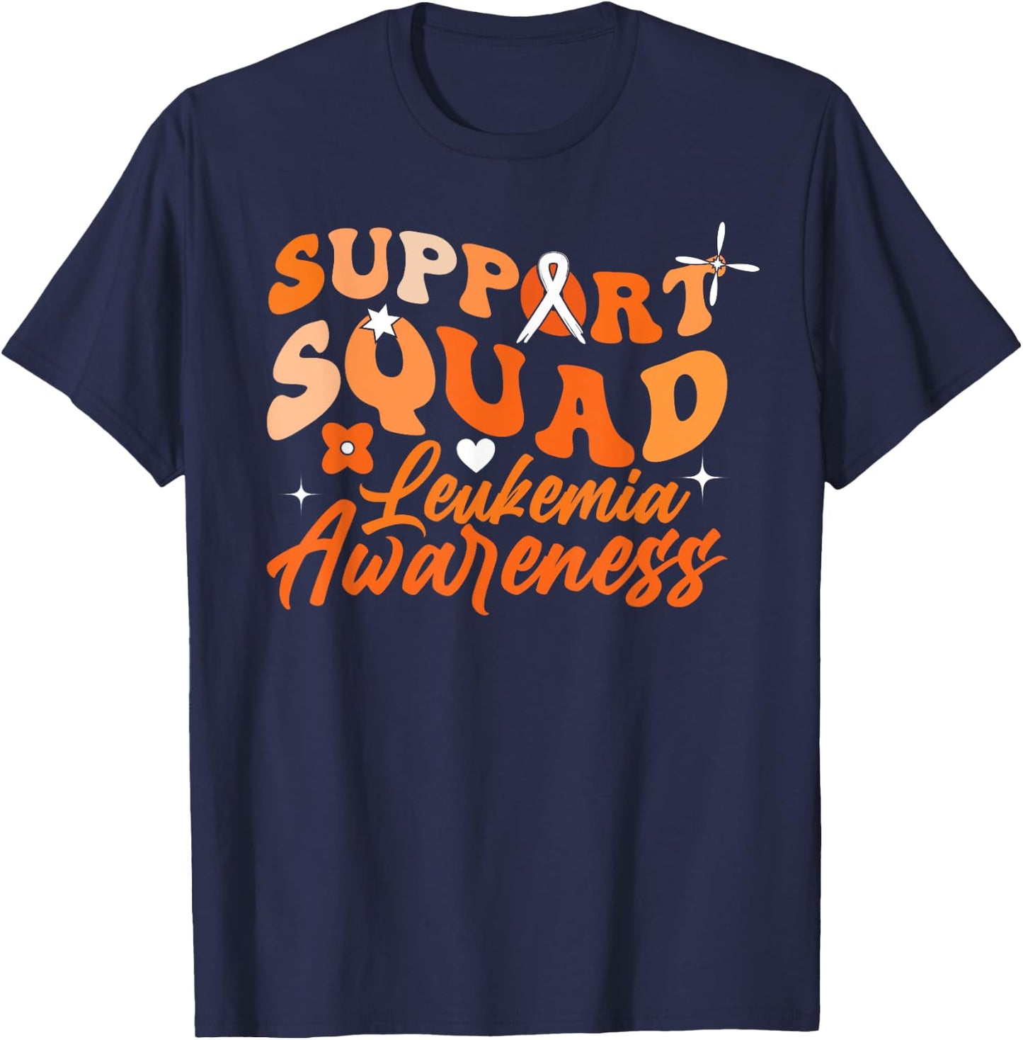 Support Squad Orange Ribbon Leukemia Blood Cancer Awareness T-Shirt - T-Shirt | Navy