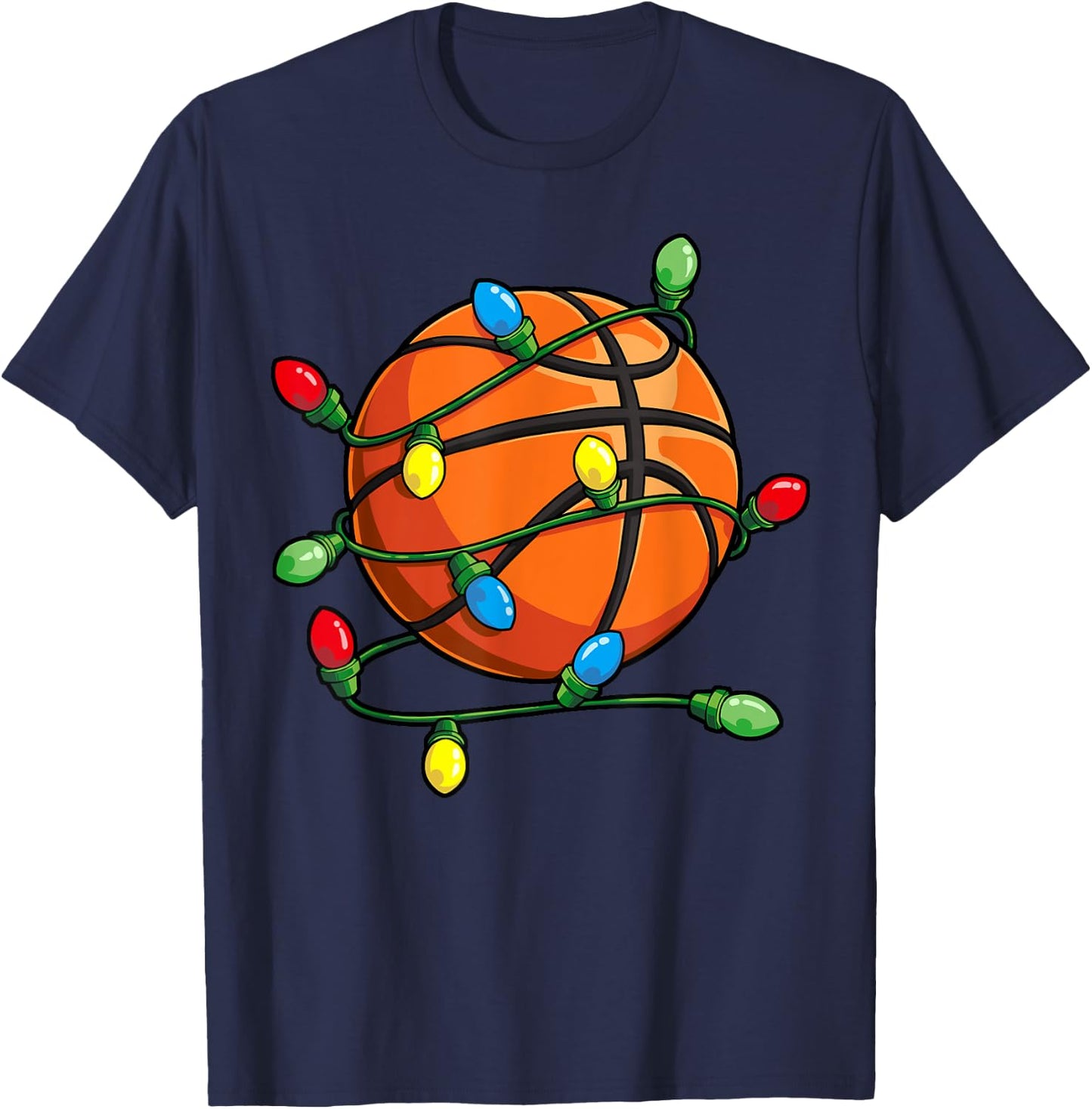 Christmas Basketball Ball Xmas Lights Funny Boys Men Sport T-Shirt - T-Shirt | Navy