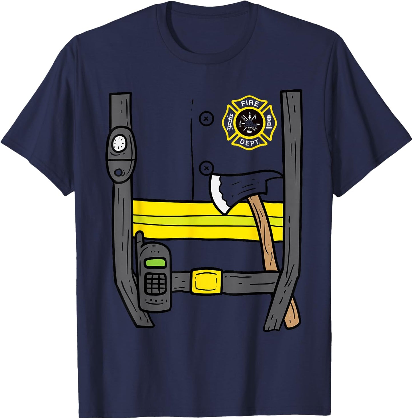 Firefighter Fireman Easy Lazy DIY Halloween Costume Boys T-Shirt - T-Shirt | Navy