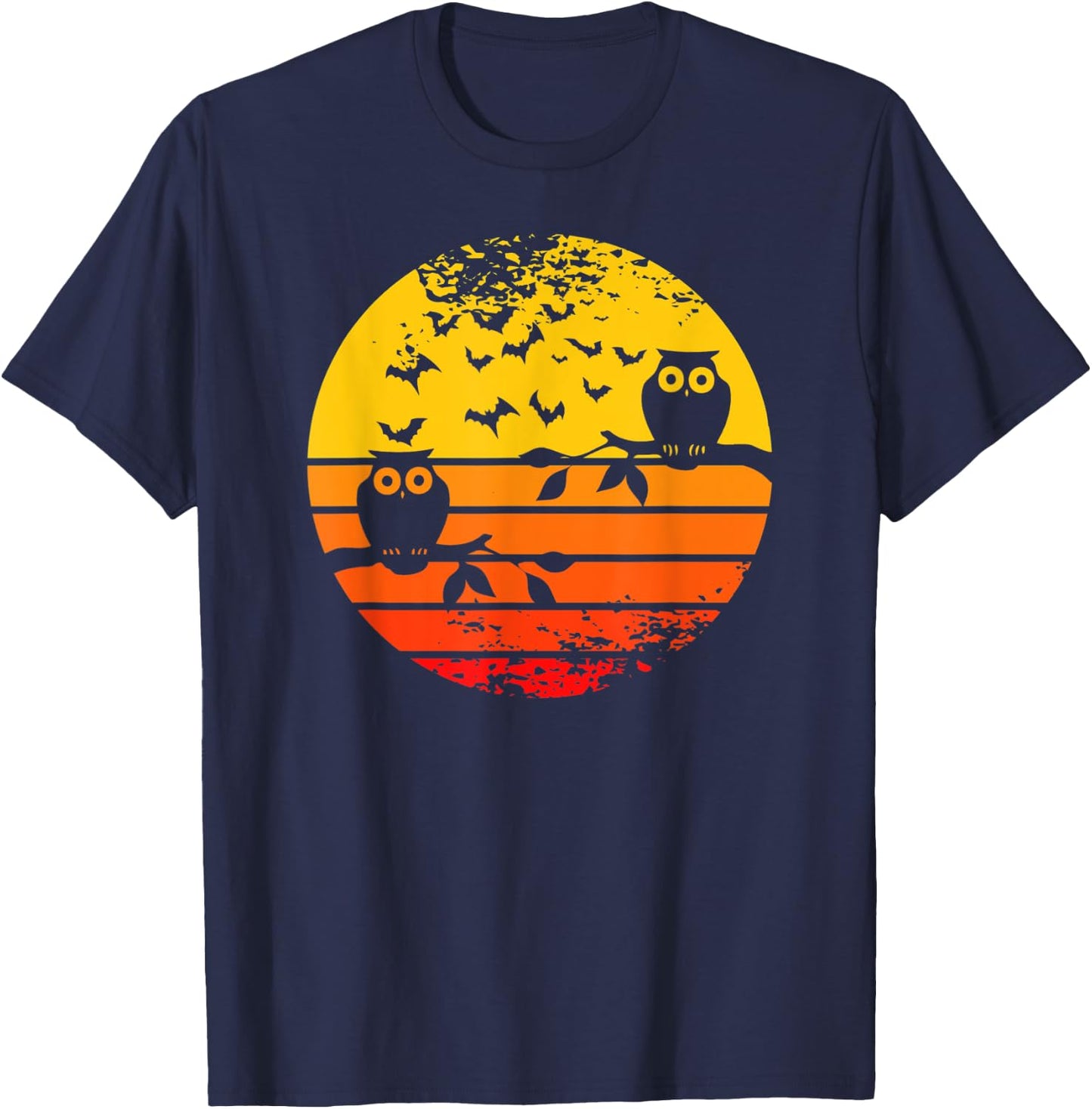 Retro Vintage Halloween Full Moon Owl - Halloween Costume T-Shirt - T-Shirt | Navy