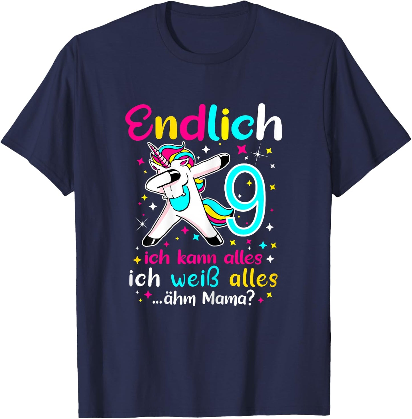 9th Birthday Girl 9 Years Old , black T-Shirt - T-Shirt | Navy