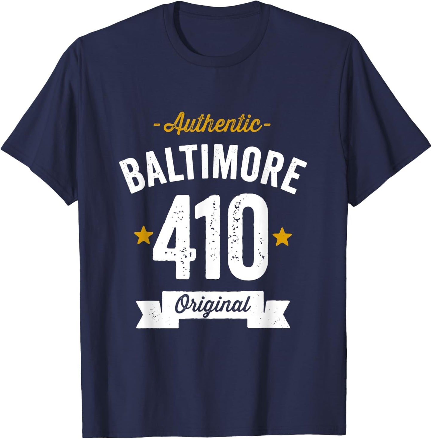 410 Baltimore Area Code Distressed Authentic (Dark) T-Shirt - T-Shirt | Navy