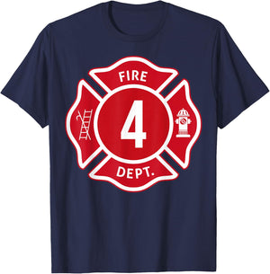 Kids Fire Truck 4th Birthday Boy Firefighter 4 Year Old T-Shirt - T-Shirt | Navy