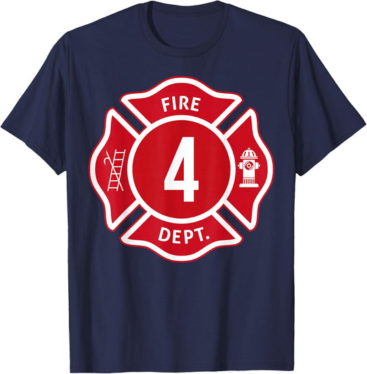 Kids Fire Truck 4th Birthday Boy Firefighter 4 Year Old T-Shirt - T-Shirt | Navy