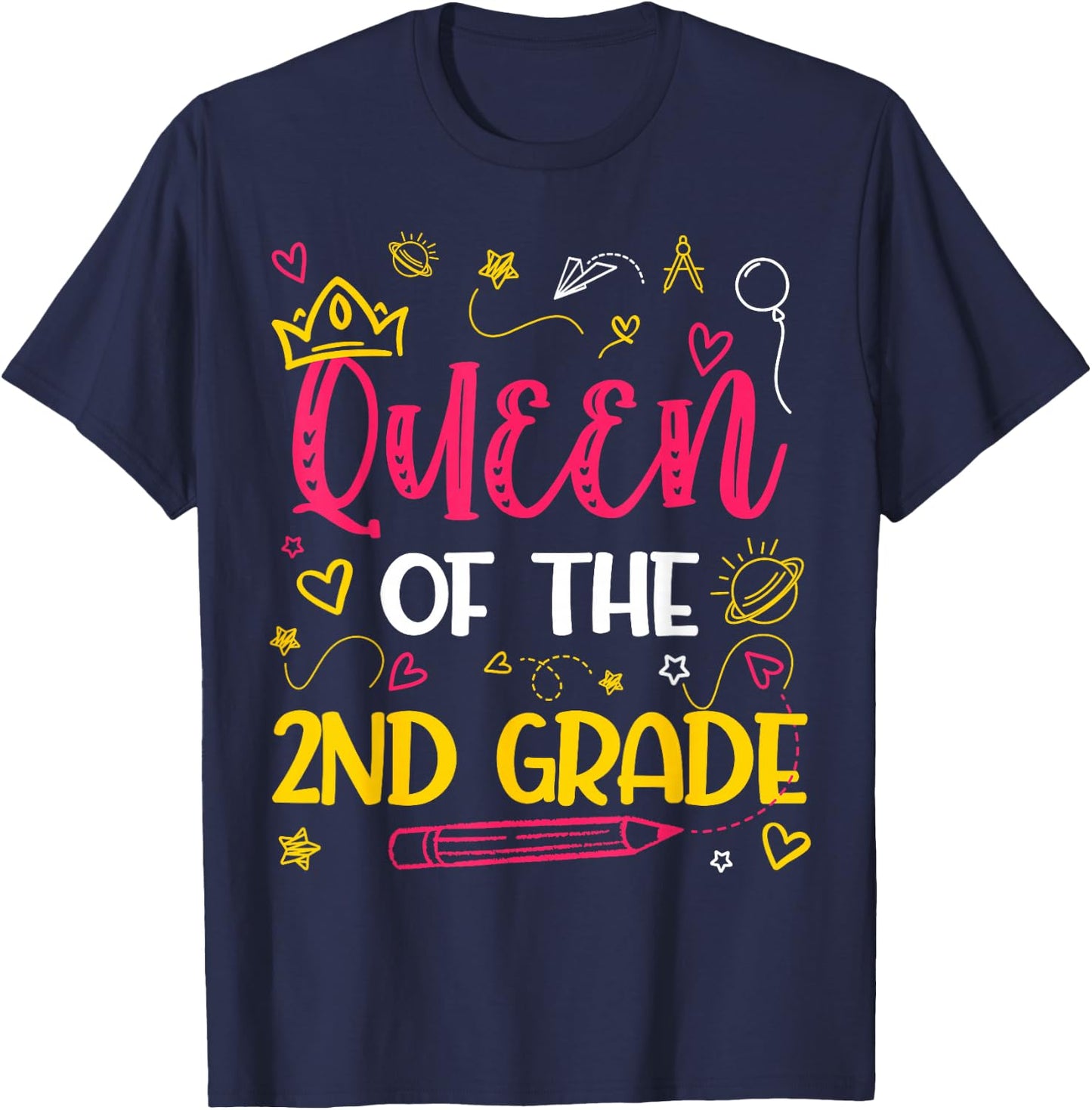 Queen Of 2nd Grade Back To School Second Grade Gifts Girls T-Shirt - T-Shirt | Navy