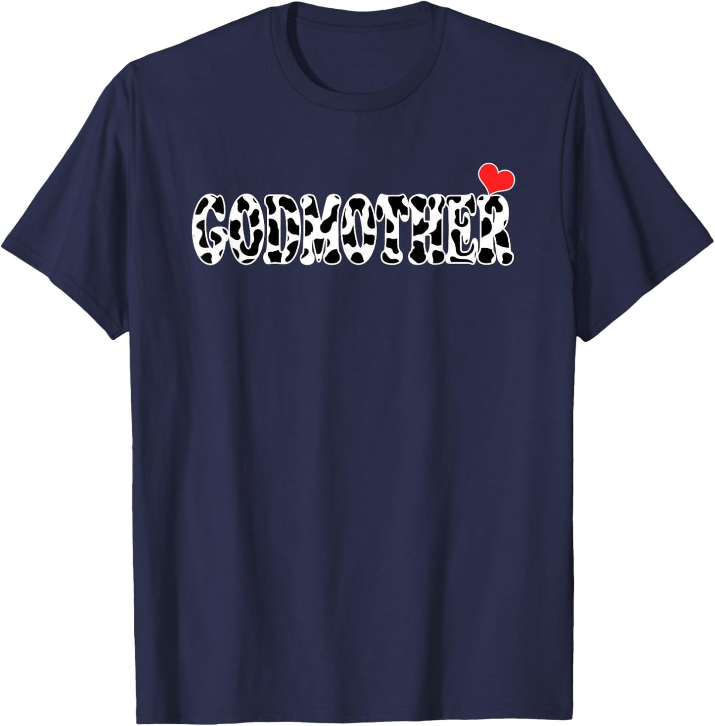 Black White Godmother Cow Print Cowboy Animal Pattern Mother T-Shirt - T-Shirt | Navy