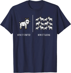 Goats How It Started Going Funny Farm Farmer Men Women Kids T-Shirt - T-Shirt | Navy