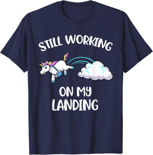 Still Working On My Landing Injury Broken Arm Cute Unicorn T-Shirt - T-Shirt | Navy