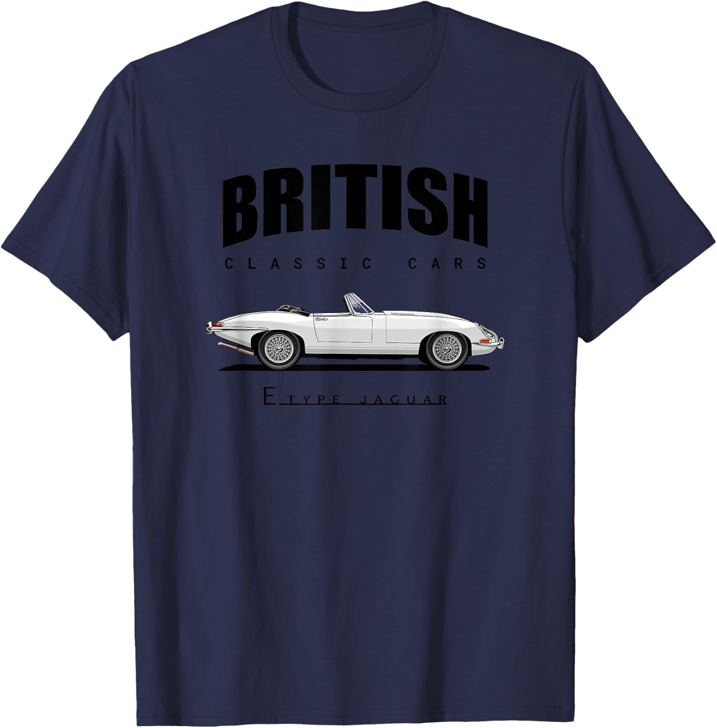 British Classic Cars - E Type Jaguar T-Shirt - T-Shirt | Navy