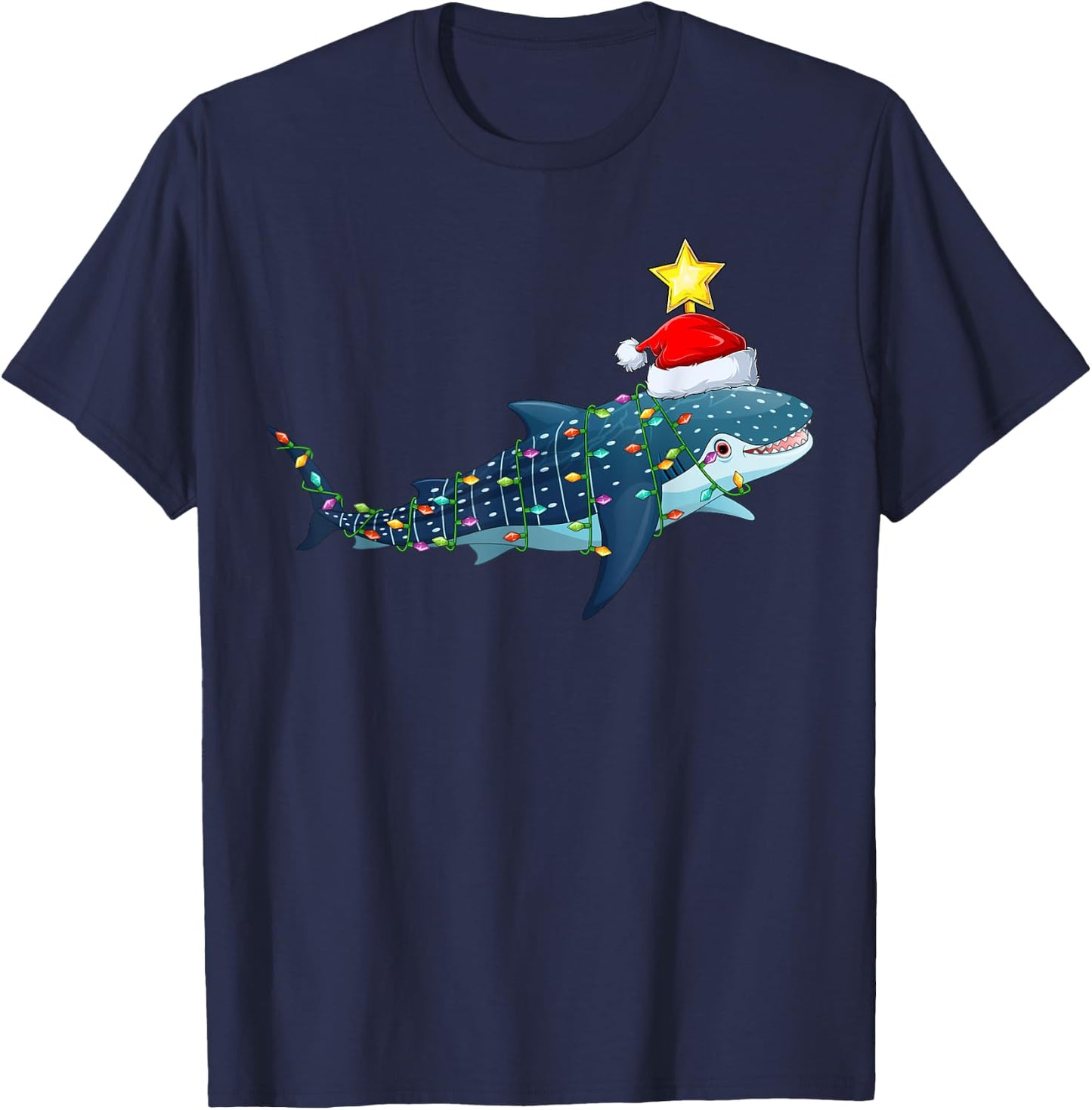 Whale Shark Xmas Tree Lighting Santa Whale Shark Christmas T-Shirt - T-Shirt | Navy