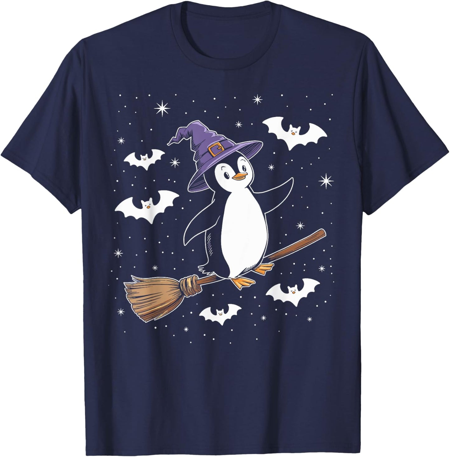 Funny Witch Broomstick Penguin Lovers Spooky Halloween T-Shirt - T-Shirt | Navy