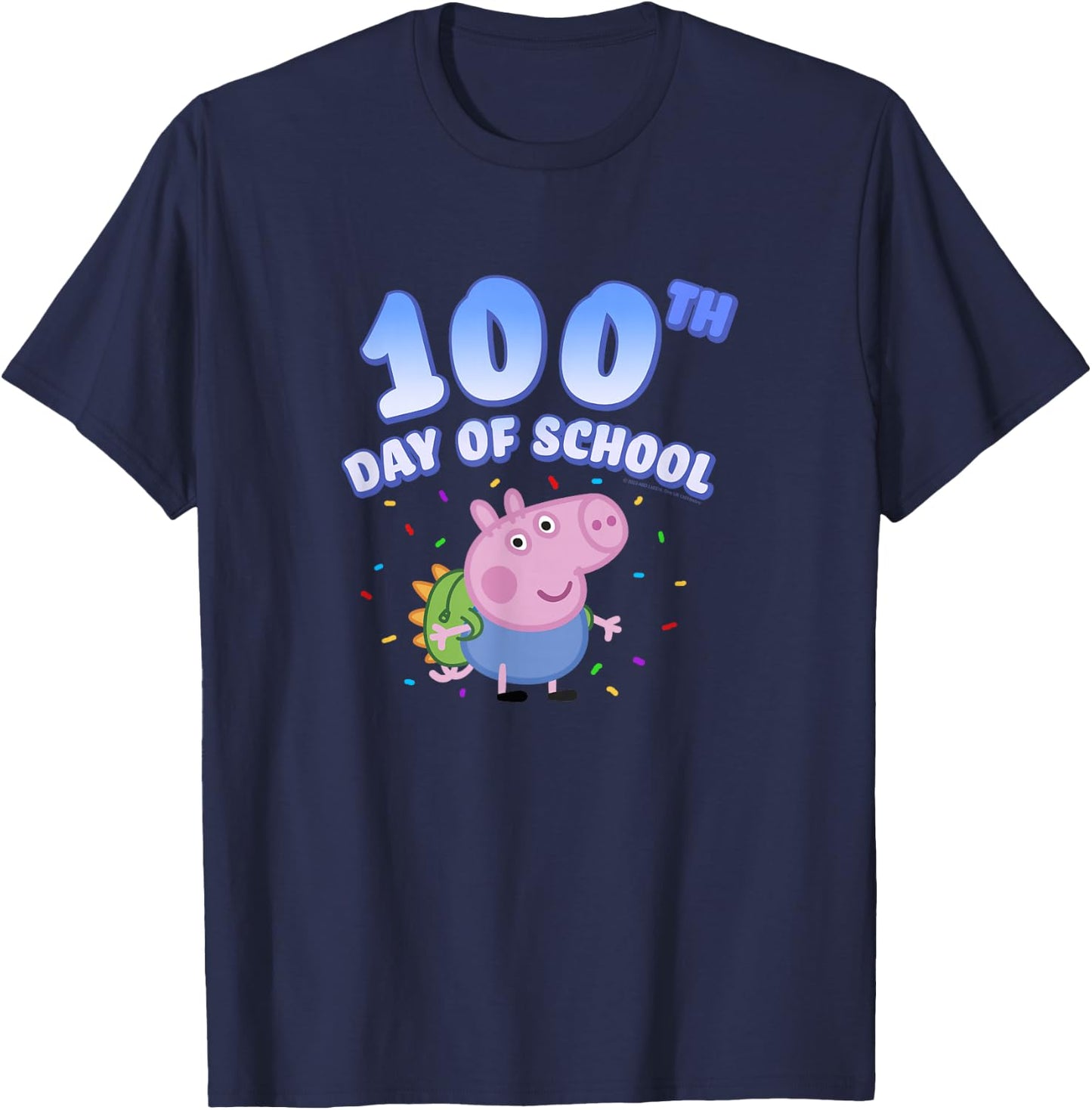 Peppa Pig George Pig 100th Day Of School Fun Confetti Pose T-Shirt - T-Shirt | Navy