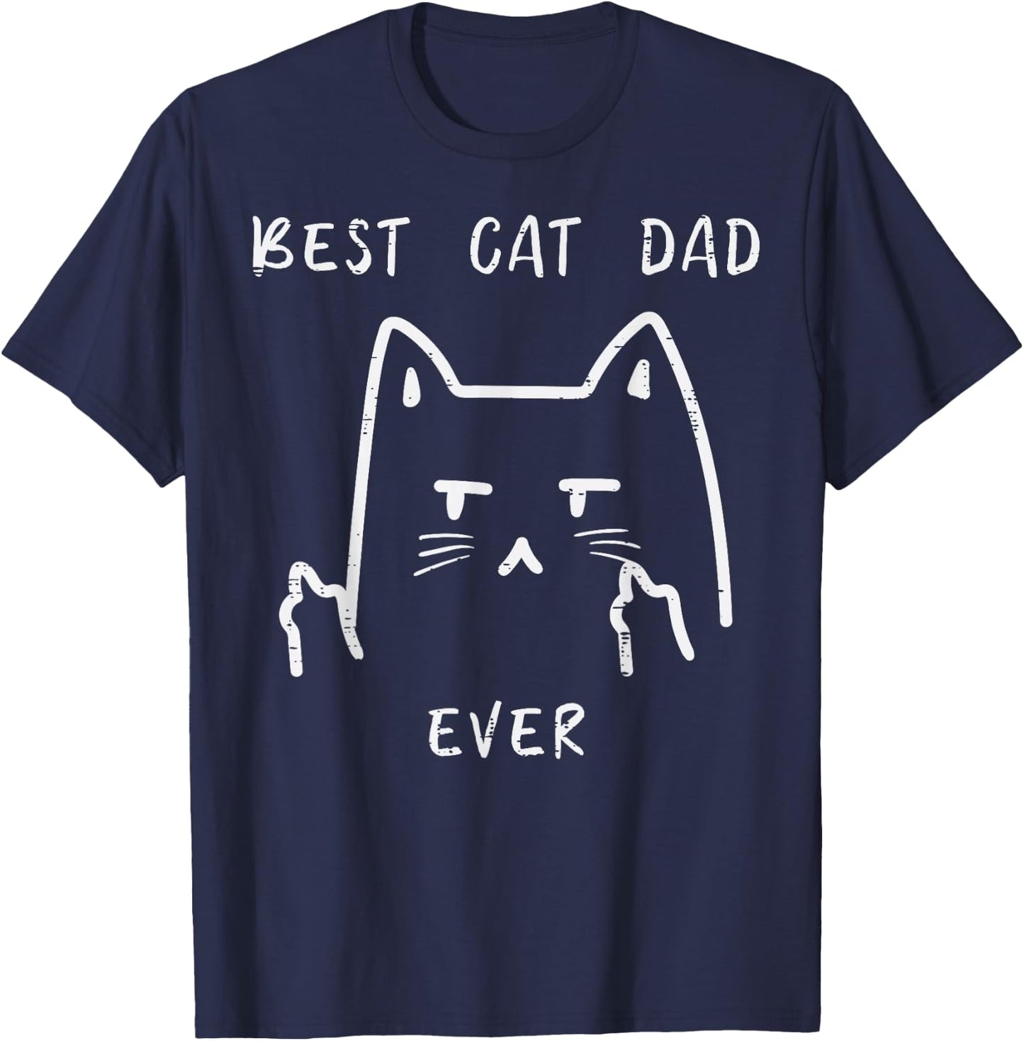 Fathers Day Best Cat Dad Ever Finger Funny Fur Daddy Papa T-Shirt - T-Shirt | Navy