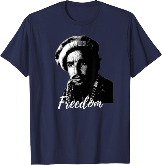 Free Afghanistan Freedom Fighter Massoud Afghan Design T-Shirt - T-Shirt | Navy