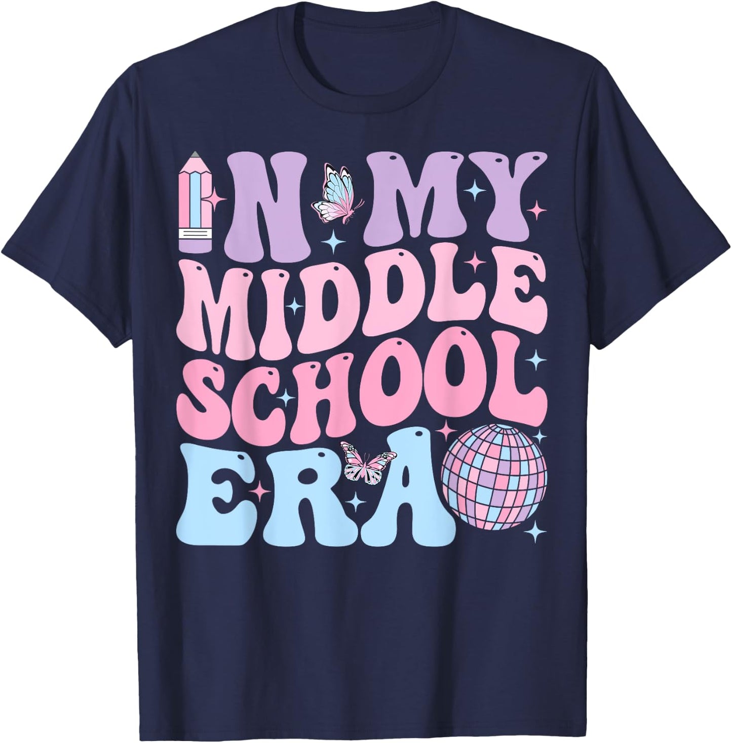 Groovy In My Middle School Era Back To School Teacher Men Women Kids T-Shirt - T-Shirt | Navy
